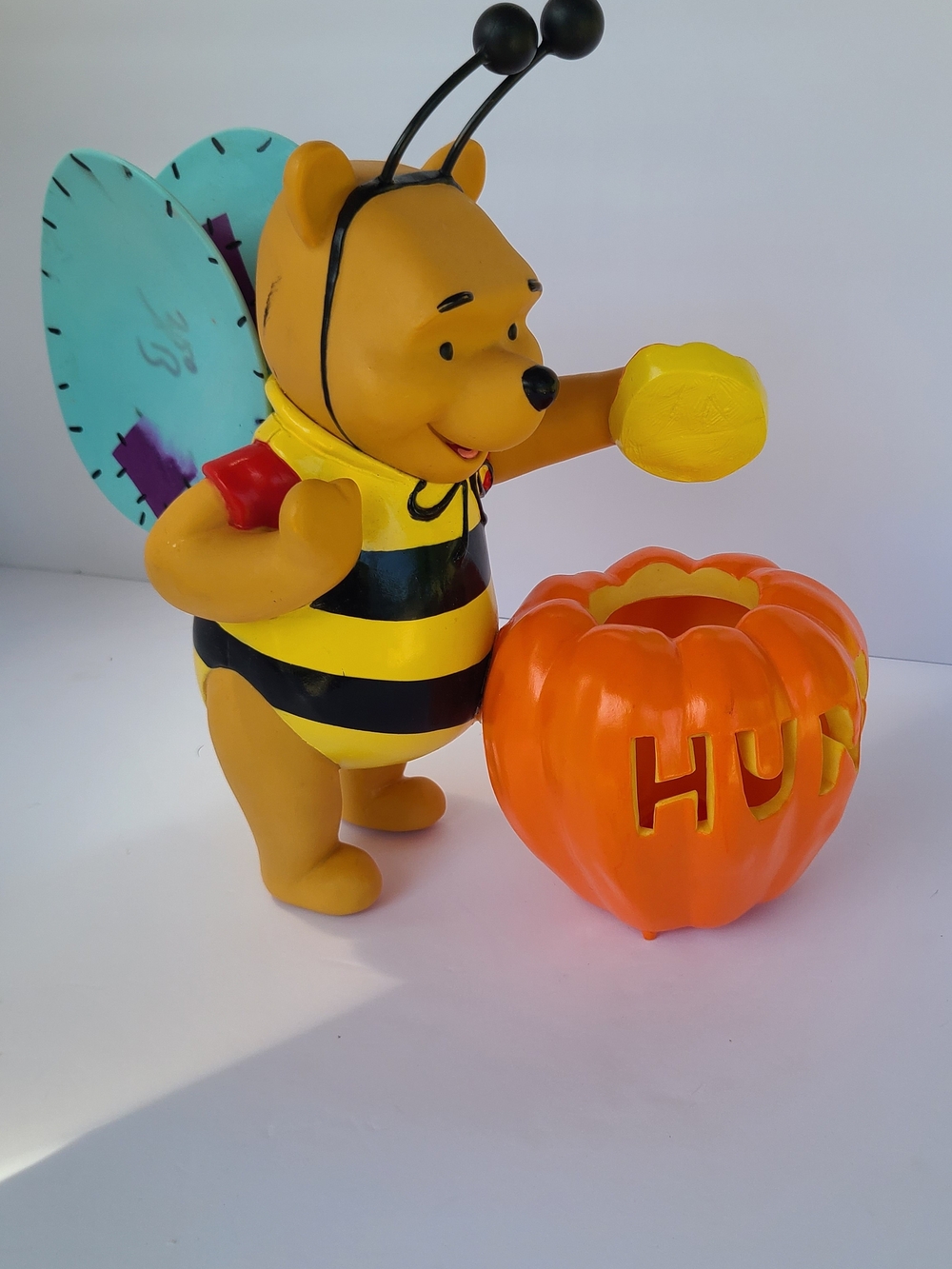 Disney Winnie the Pooh Bee Costume Figurine with Orange Pumpkin 'HUN' Bowl